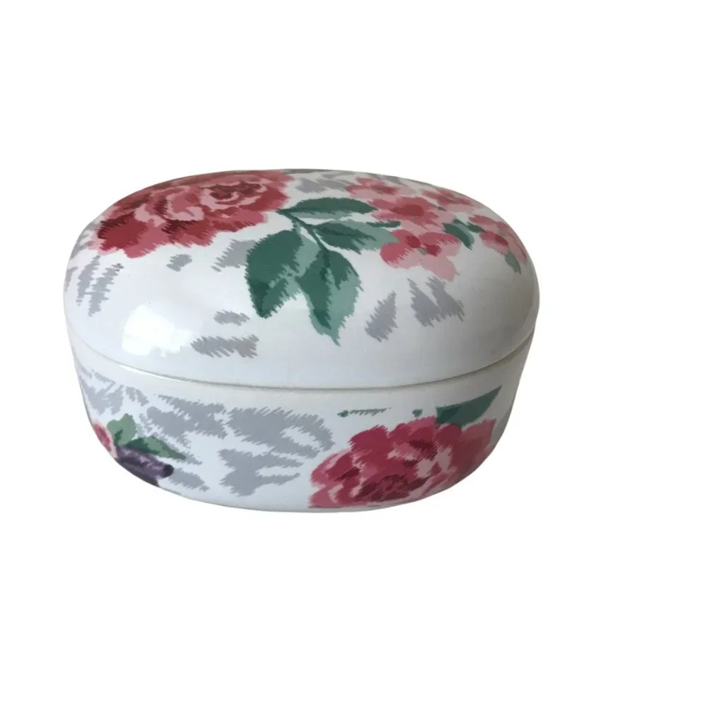 Kimiko Ikeda Japan Otagiri Miniature Porcelain Oval Trinket Box Victorian Rose